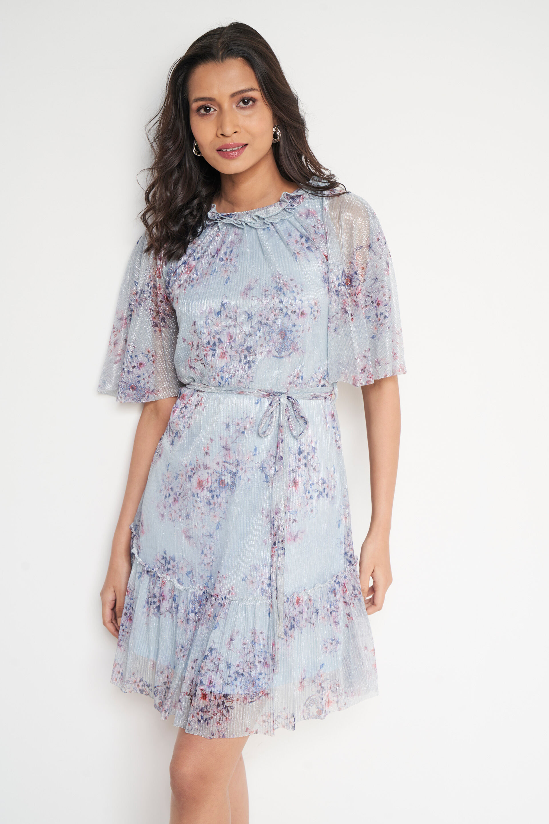 Powder Blue Floral Flared Dress, Powder Blue, image 2